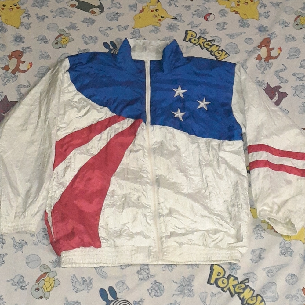 80s USA Nylon Zip Up Track Jacket Vintage Windbreaker United States of America
